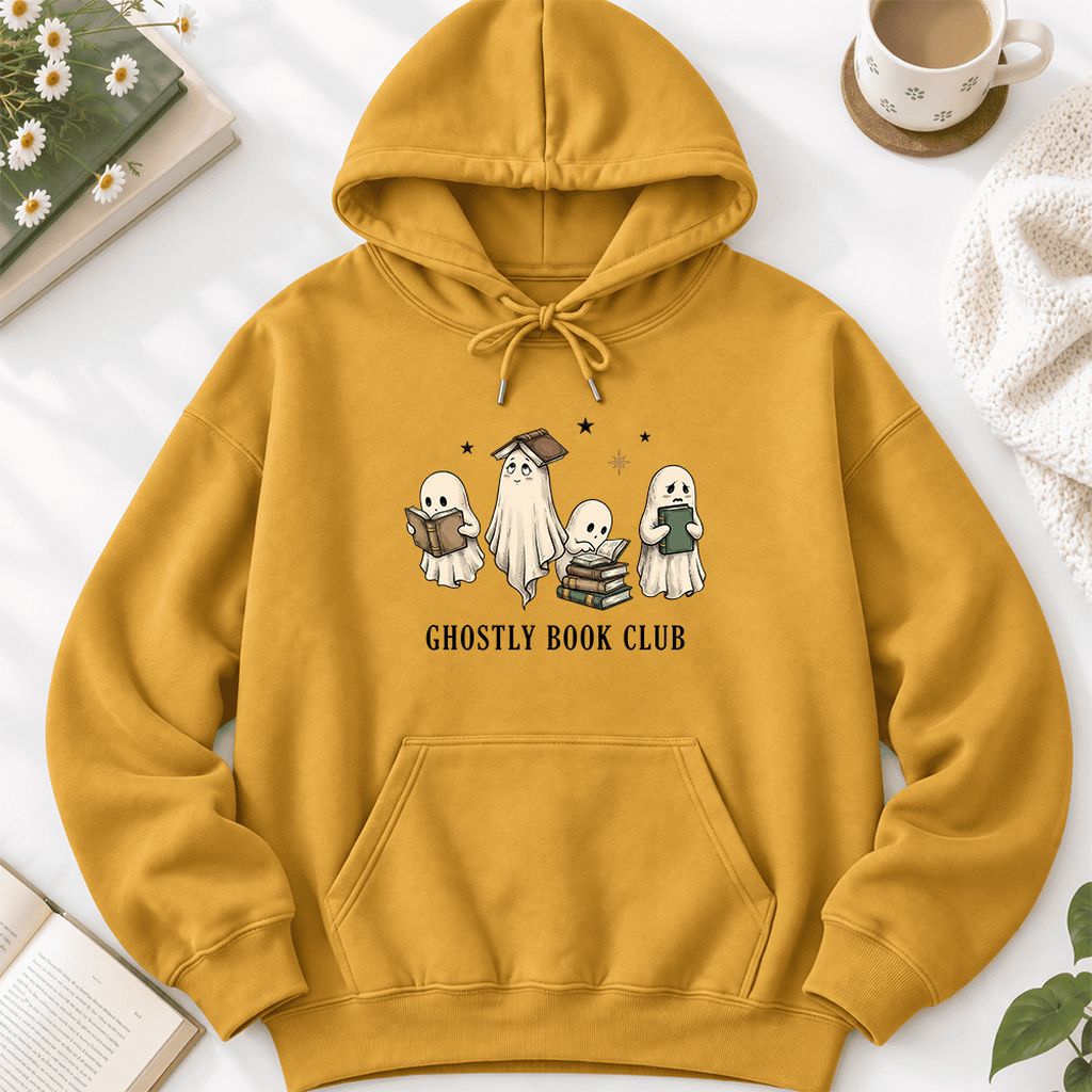 Ghostly Book Club Softstyle Hoodie | Spooky Book Lover Gift Mustard