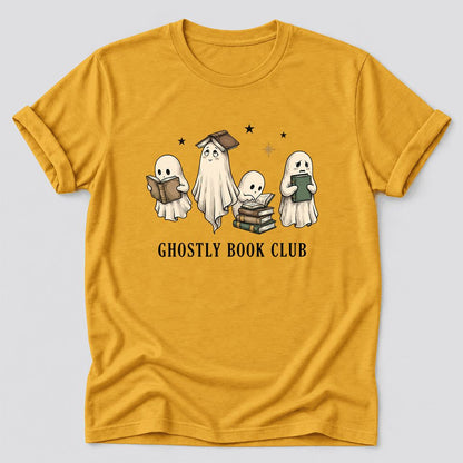 Ghostly Book Club Ultra-Soft Cotton T-Shirt | Spooky Book Lover Gift Mustard