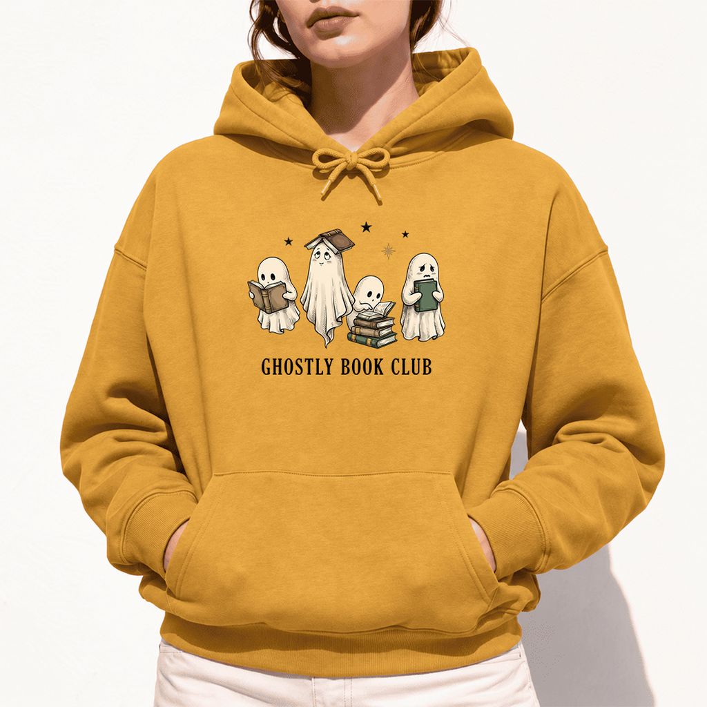 Ghostly Book Club Softstyle Hoodie | Spooky Book Lover Gift Mustard