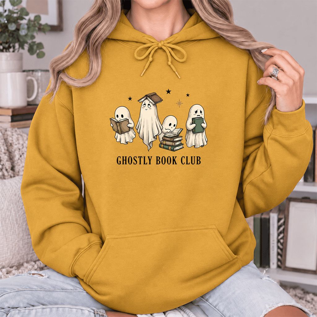 Ghostly Book Club Softstyle Hoodie | Spooky Book Lover Gift Mustard