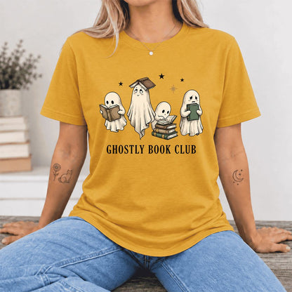 Ghostly Book Club Ultra-Soft Cotton T-Shirt | Spooky Book Lover Gift Mustard