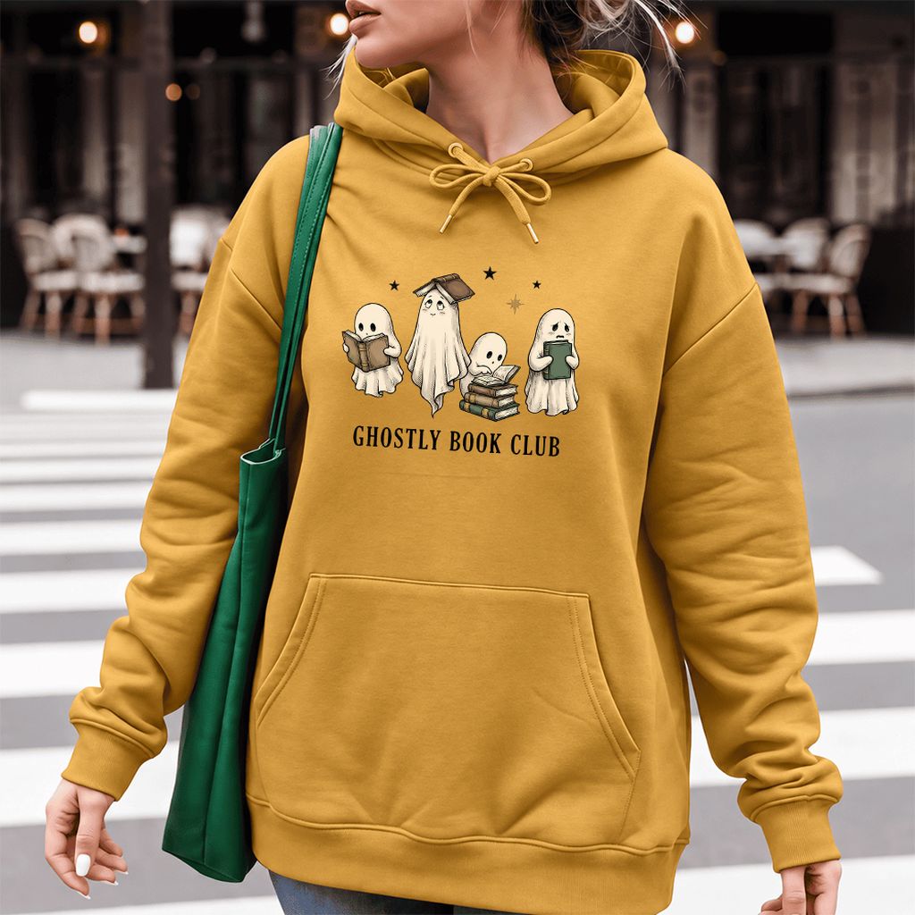 Ghostly Book Club Softstyle Hoodie | Spooky Book Lover Gift Mustard