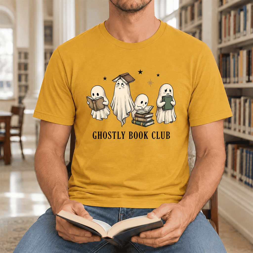Ghostly Book Club Ultra-Soft Cotton T-Shirt | Spooky Book Lover Gift Mustard