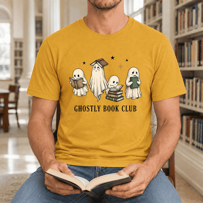 Ghostly Book Club Ultra-Soft Cotton T-Shirt | Spooky Book Lover Gift Mustard