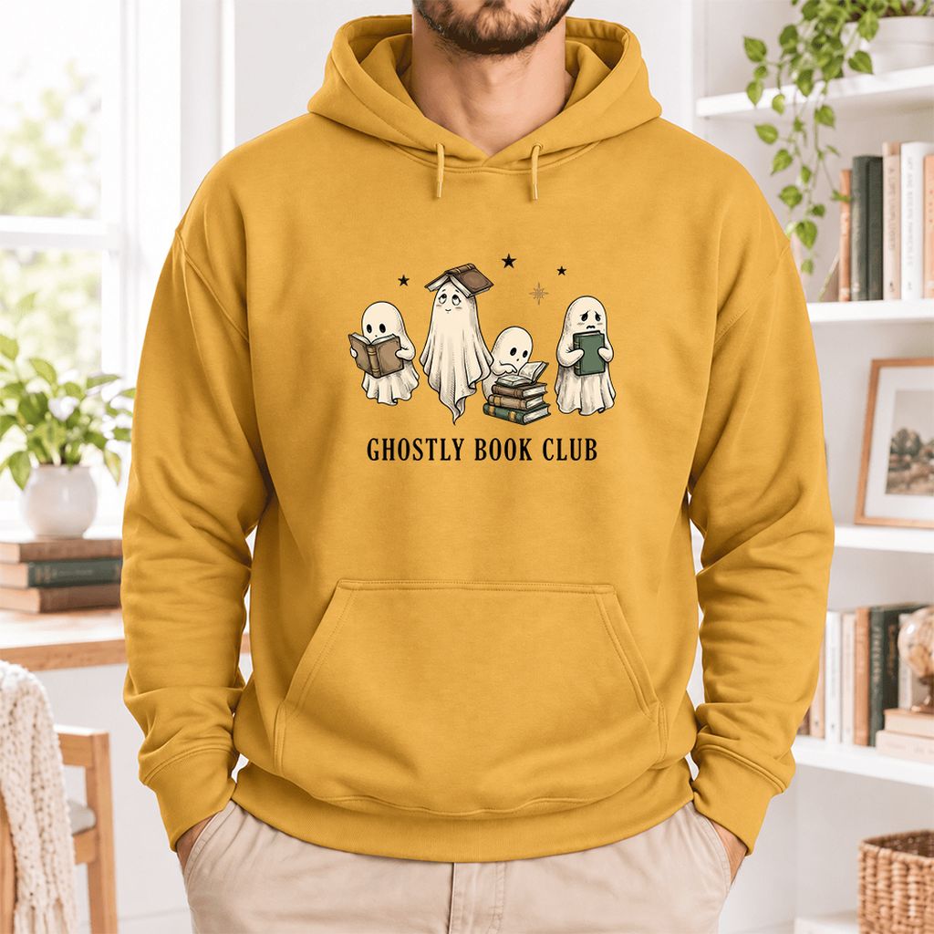Ghostly Book Club Softstyle Hoodie | Spooky Book Lover Gift Mustard