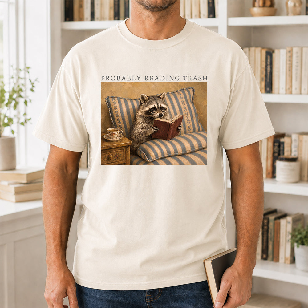 Probably Reading Trash Racoon Softstyle T-Shirt | Book Lover Gift Natural
