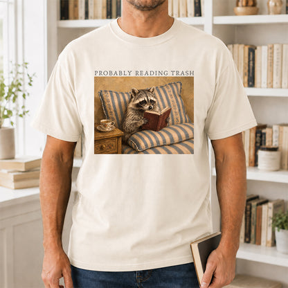 Probably Reading Trash Racoon Softstyle T-Shirt | Book Lover Gift Natural