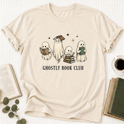 Ghostly Book Club Ultra-Soft Cotton T-Shirt | Spooky Book Lover Gift Natural