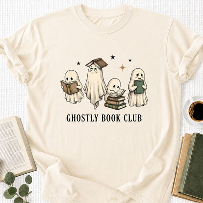 Ghostly Book Club Printed T-Shirt | Spooky Book Lover Gift Natural