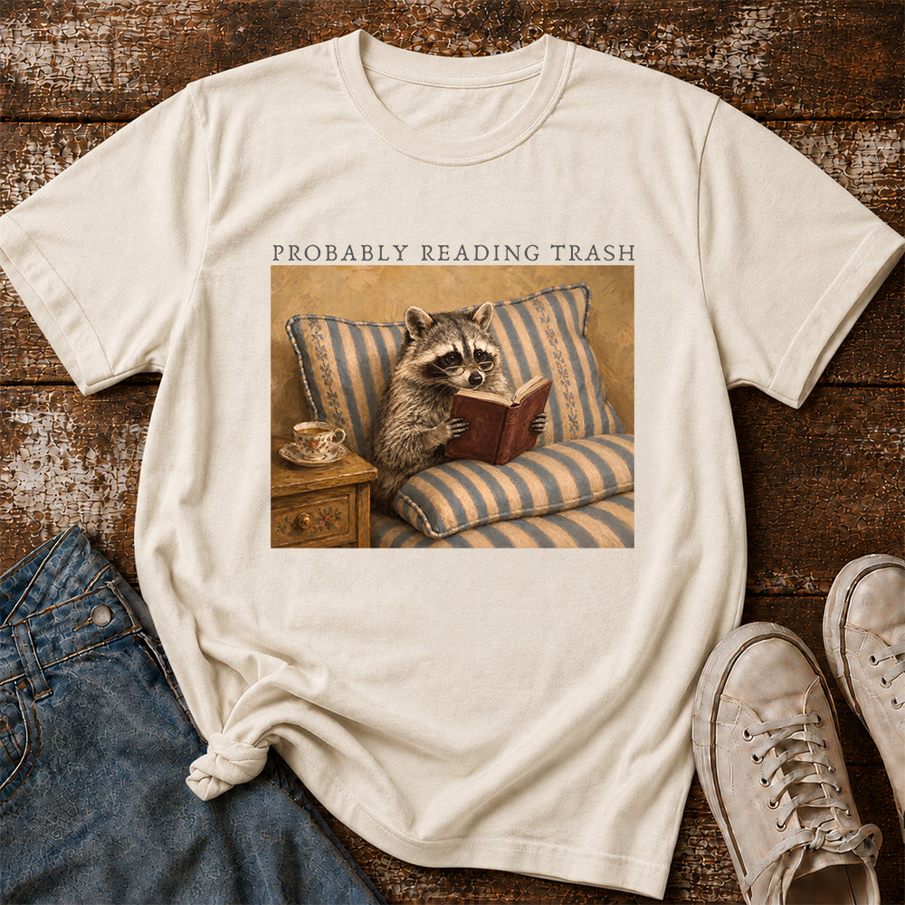 Probably Reading Trash Racoon Softstyle T-Shirt | Book Lover Gift Natural