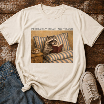 Probably Reading Trash Racoon Softstyle T-Shirt | Book Lover Gift Natural