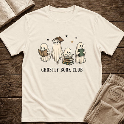 Ghostly Book Club Ultra-Soft Cotton T-Shirt | Spooky Book Lover Gift Natural