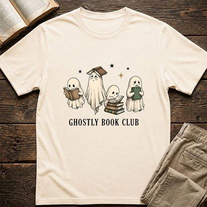 Ghostly Book Club Printed T-Shirt | Spooky Book Lover Gift Natural