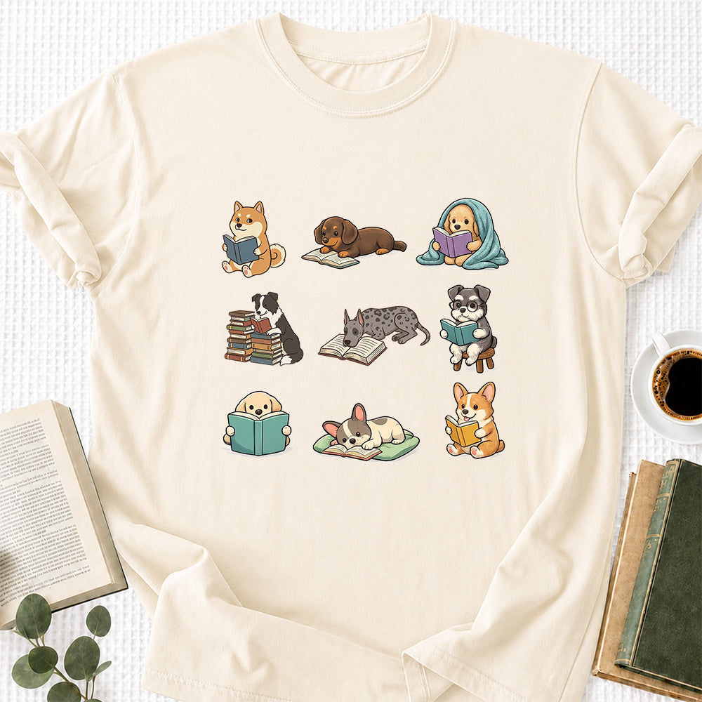 Funny Dogs Reading Softstyle T-Shirt | Book Lover Gift Natural