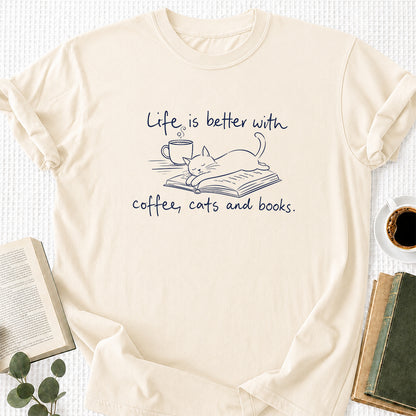 Funny Cats and Books Design Softstyle T-Shirt | Book Lover Gift Natural