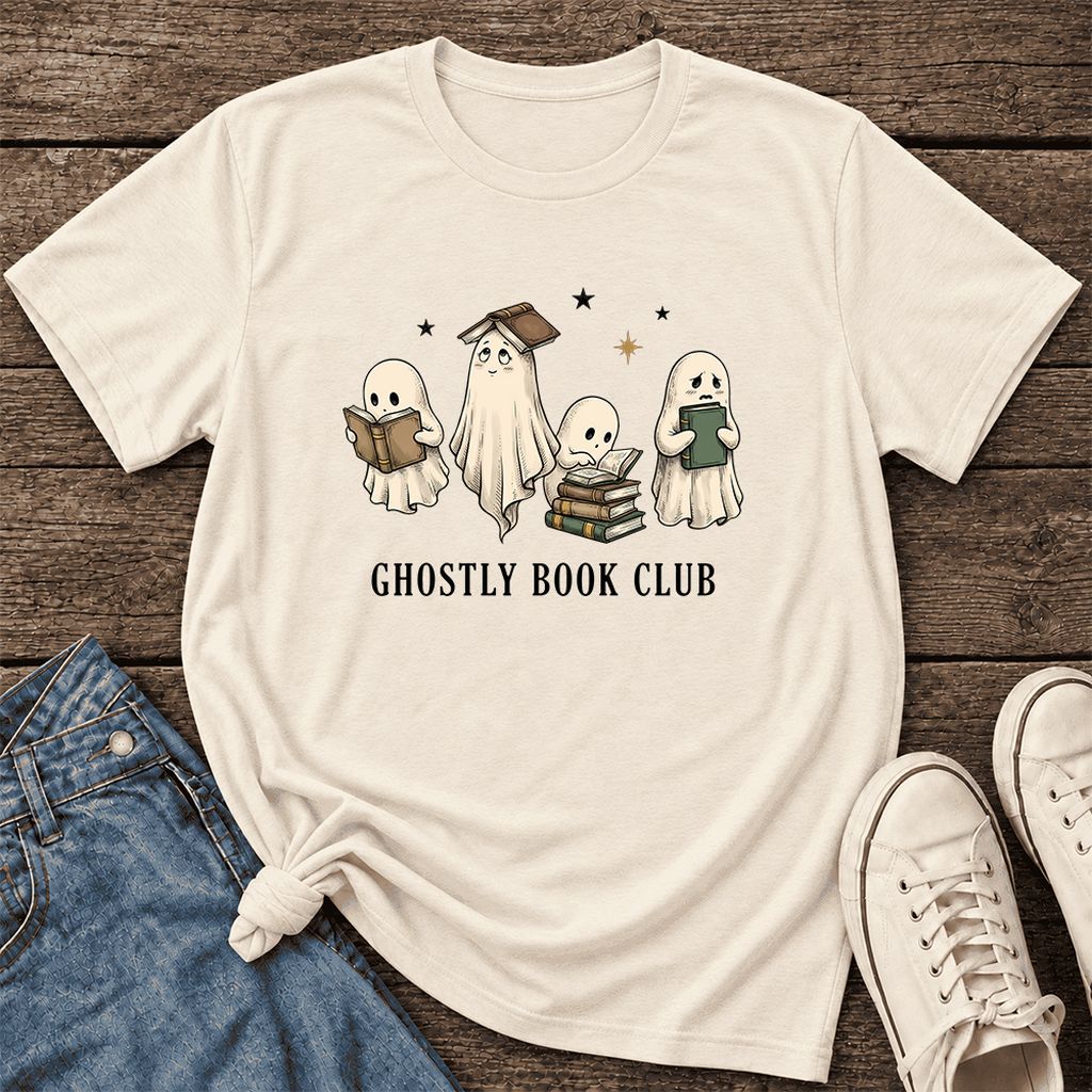 Ghostly Book Club Ultra-Soft Cotton T-Shirt | Spooky Book Lover Gift Natural