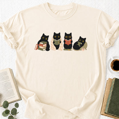 Black Cats Reading Softstyle T-Shirt | Book Lover Gift Natural
