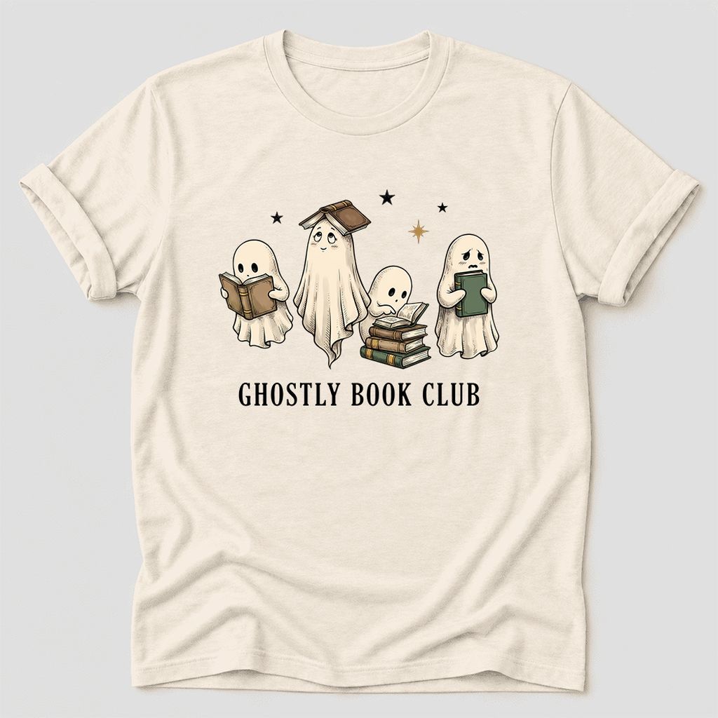 Ghostly Book Club Ultra-Soft Cotton T-Shirt | Spooky Book Lover Gift Natural