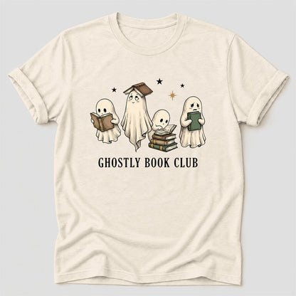 Ghostly Book Club Ultra-Soft Cotton T-Shirt | Spooky Book Lover Gift Natural