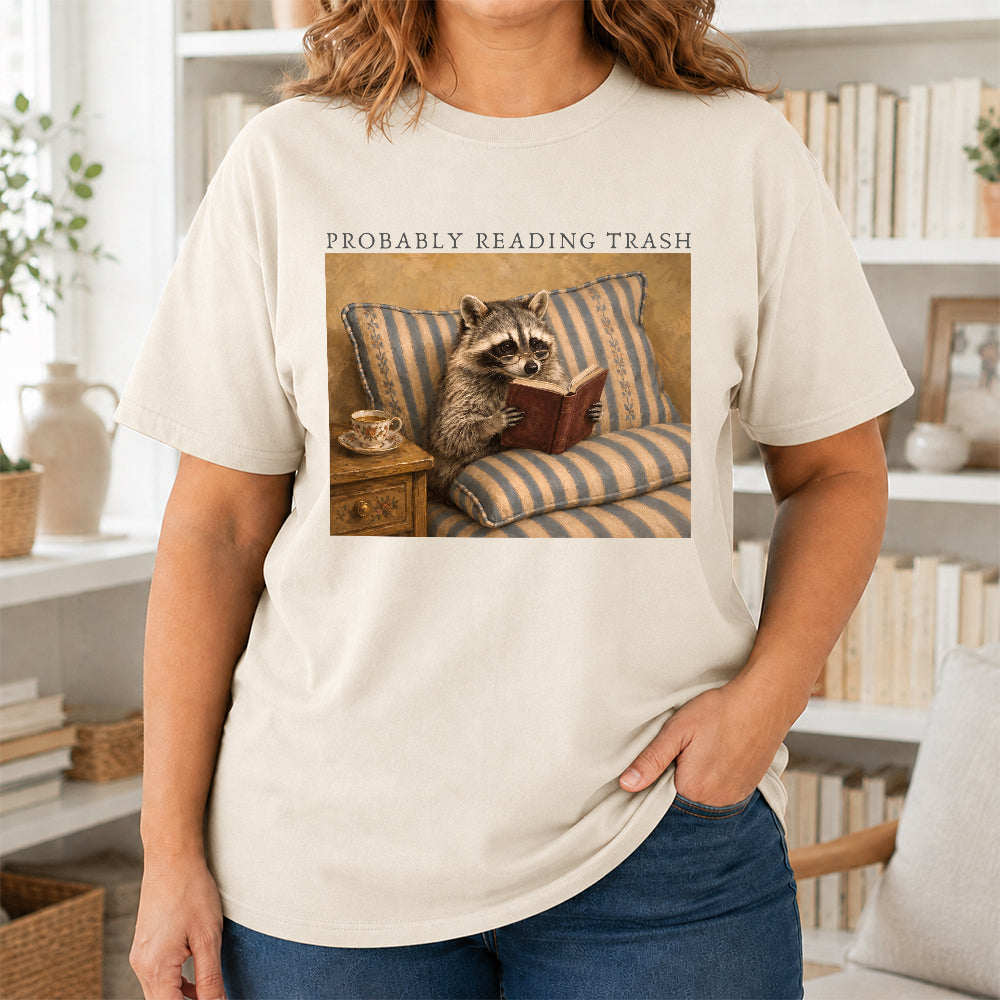 Probably Reading Trash Racoon Softstyle T-Shirt | Book Lover Gift Natural