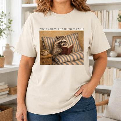 Probably Reading Trash Racoon Softstyle T-Shirt | Book Lover Gift Natural