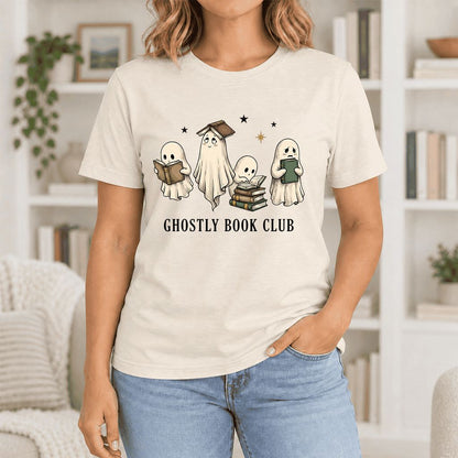 Ghostly Book Club Ultra-Soft Cotton T-Shirt | Spooky Book Lover Gift Natural