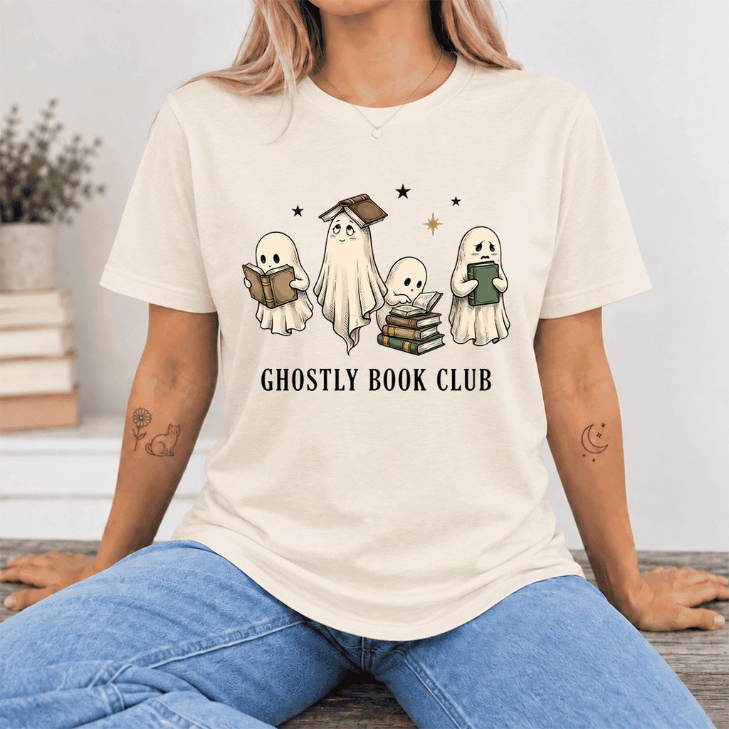 Ghostly Book Club Ultra-Soft Cotton T-Shirt | Spooky Book Lover Gift Natural