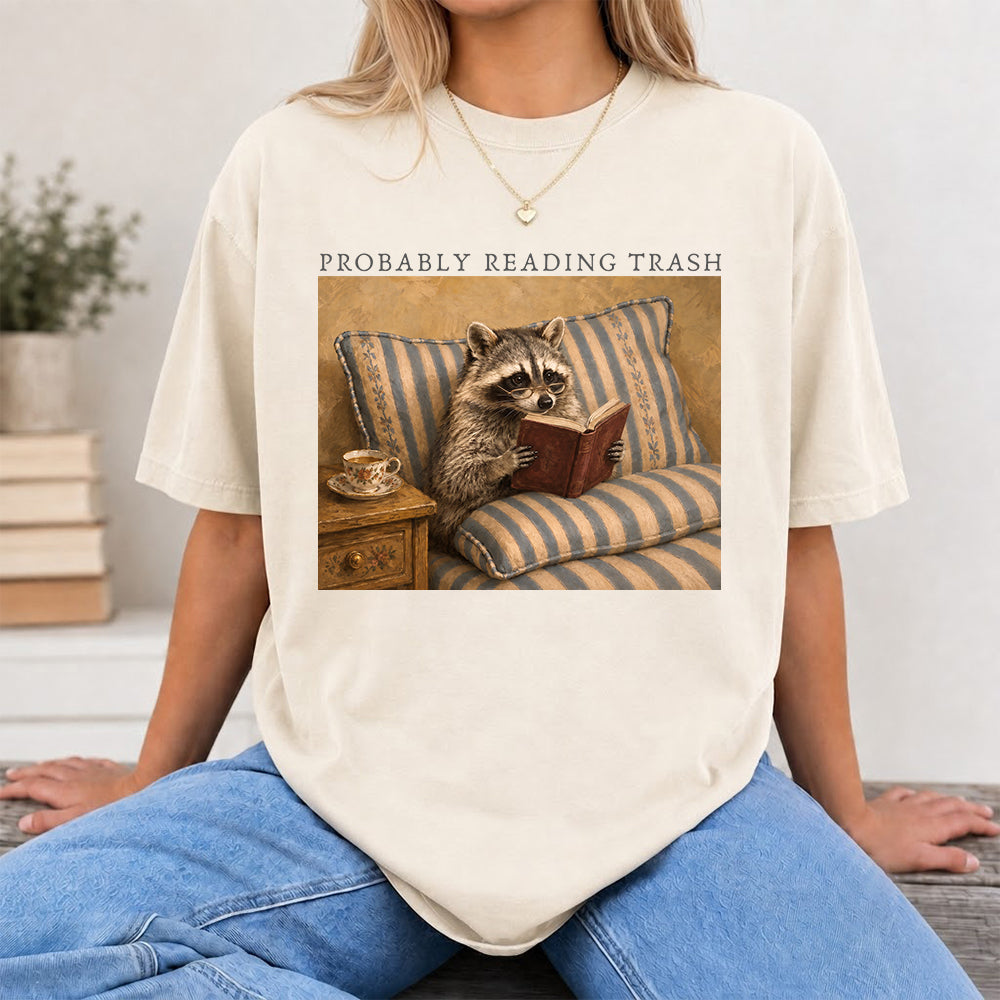 Probably Reading Trash Racoon Softstyle T-Shirt | Book Lover Gift Natural