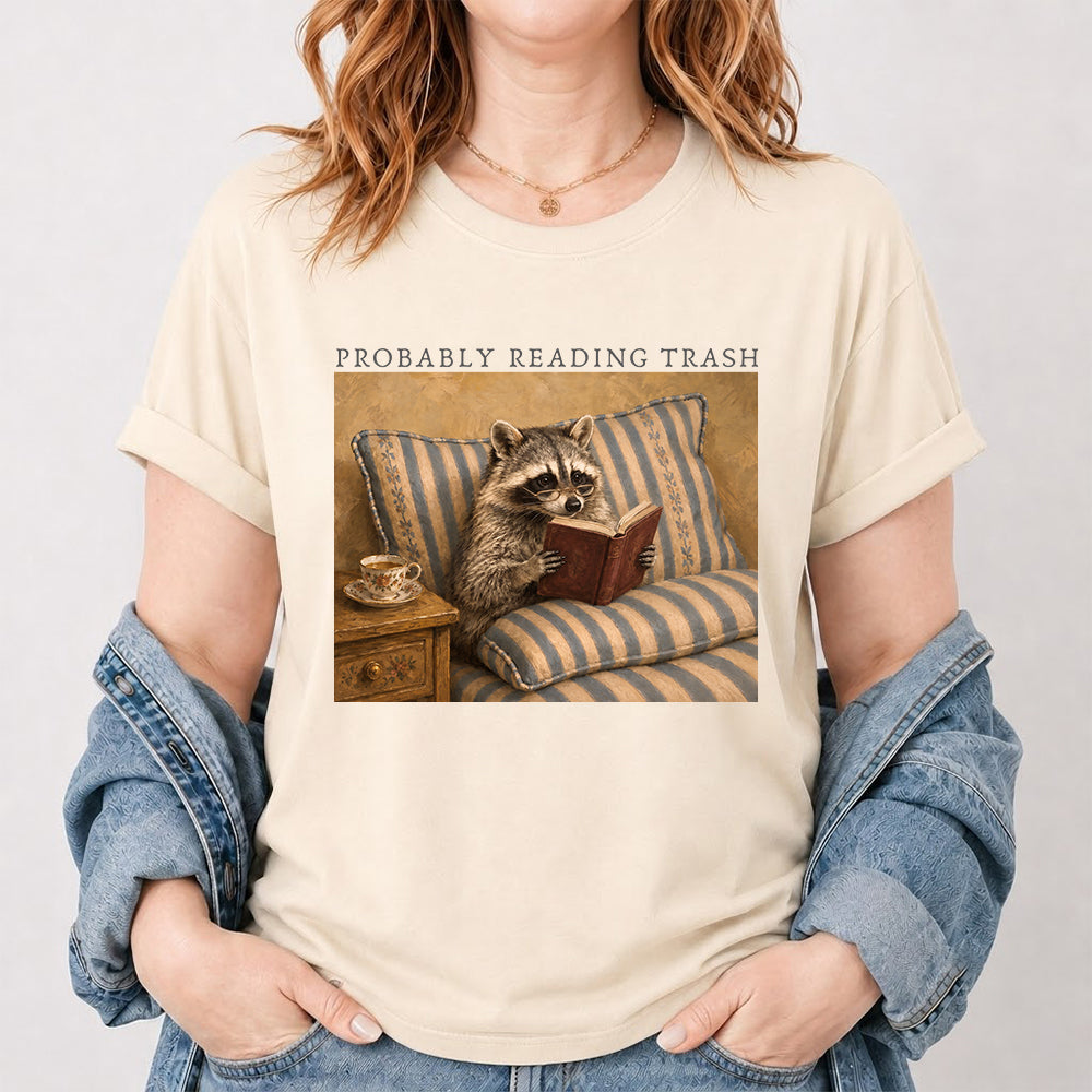 Probably Reading Trash Racoon Softstyle T-Shirt | Book Lover Gift Natural
