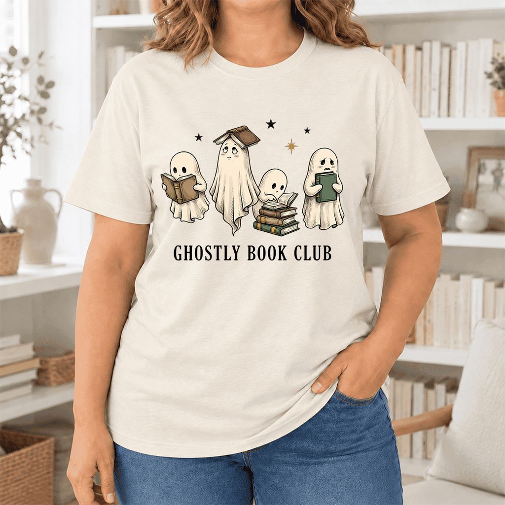Ghostly Book Club Ultra-Soft Cotton T-Shirt | Spooky Book Lover Gift Natural