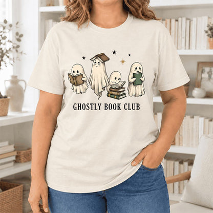 Ghostly Book Club Ultra-Soft Cotton T-Shirt | Spooky Book Lover Gift Natural