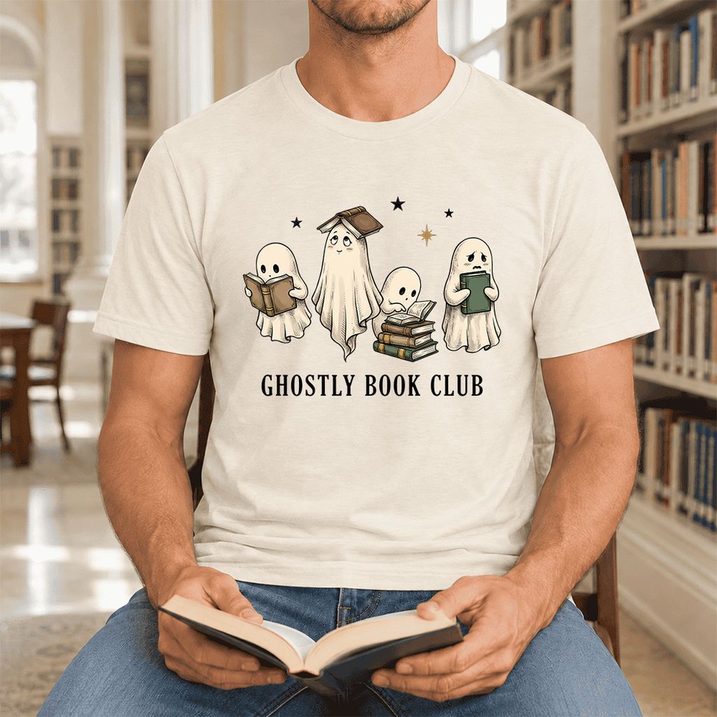 Ghostly Book Club Ultra-Soft Cotton T-Shirt | Spooky Book Lover Gift Natural