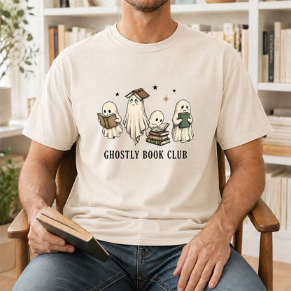 Ghostly Book Club Printed T-Shirt | Spooky Book Lover Gift Natural