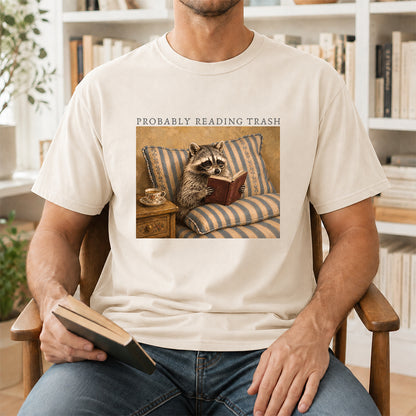 Probably Reading Trash Racoon Softstyle T-Shirt | Book Lover Gift Natural