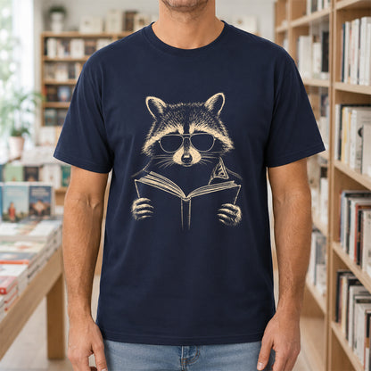 Raccoon Reading Book Softstyle T-Shirt | Book Lover Gift Navy