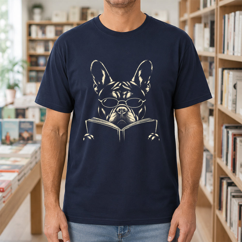 French Bulldog Reading Book Softstyle T-Shirt | Book Lover Gift Navy