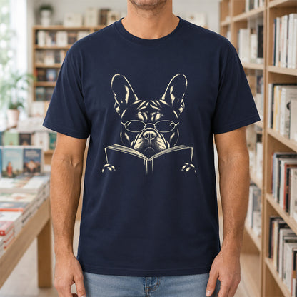 French Bulldog Reading Book Softstyle T-Shirt | Book Lover Gift Navy