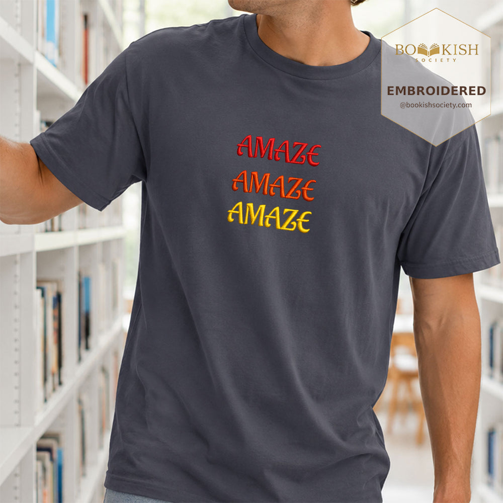 Embroidered Amaze Amaze Amaze Comfort Color ® T-shirt Book Lover Gift Navy