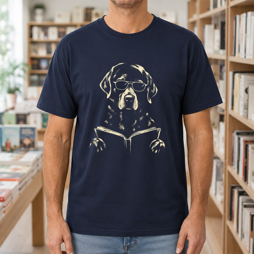 Labrador Retriever Reading Book Softstyle T-Shirt | Book Lover Gift Navy