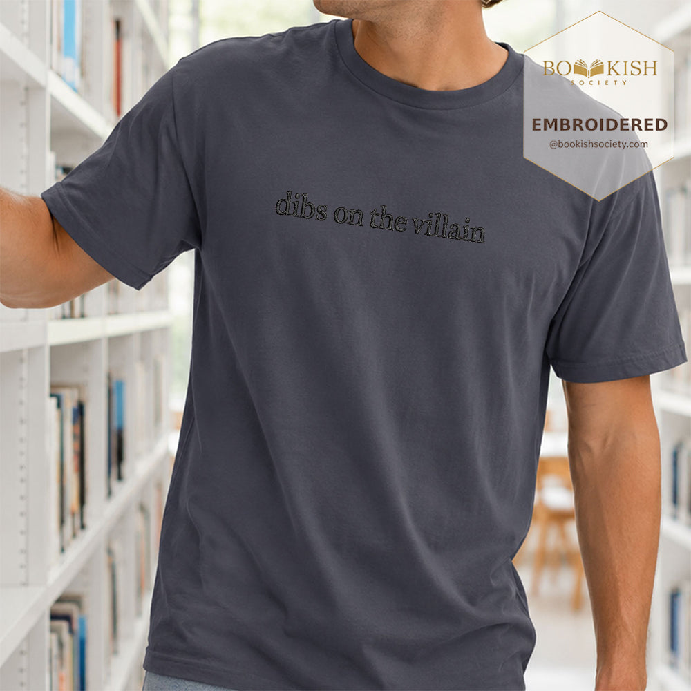 Embroidered Dibs On The Villain Comfort Color ® T-shirt Book Lover Gift Navy