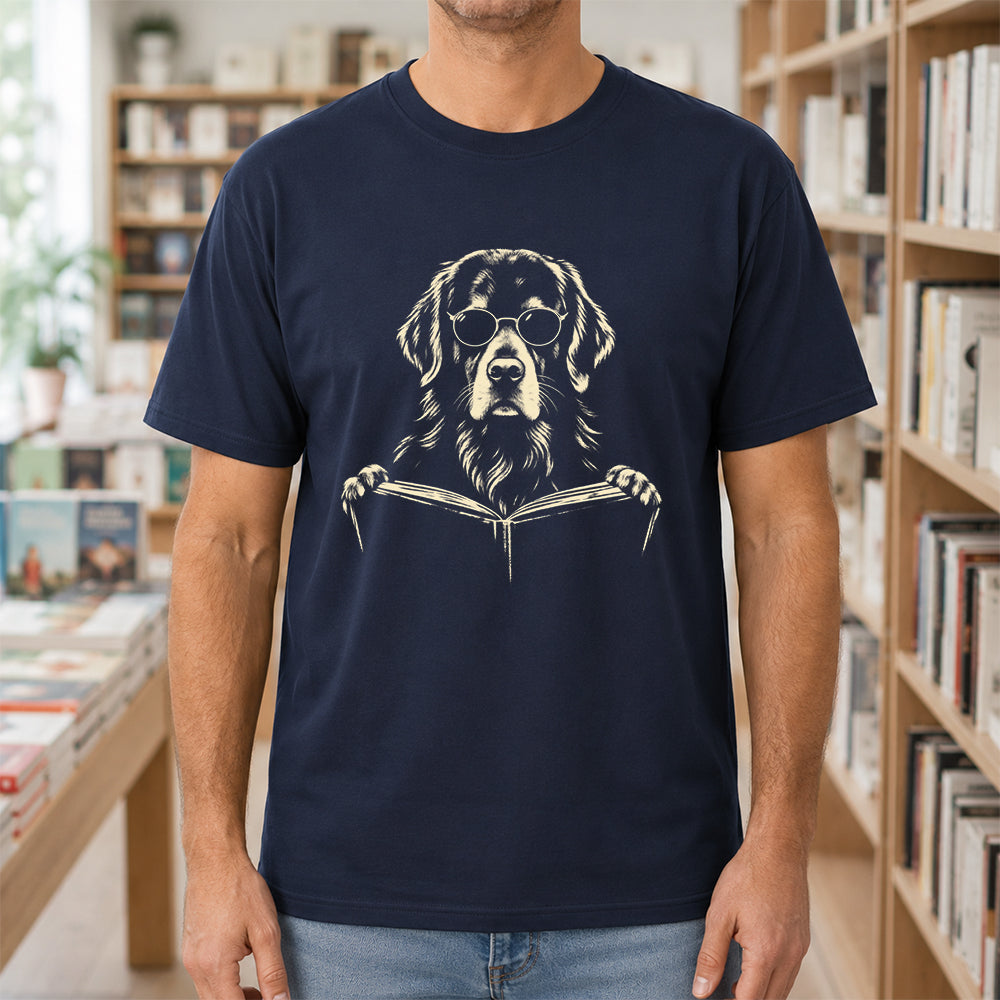 Golden Retriever Reading Book Softstyle T-Shirt | Book Lover Gift Navy