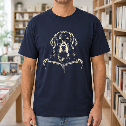 Golden Retriever Reading Book Softstyle T-Shirt | Book Lover Gift Navy