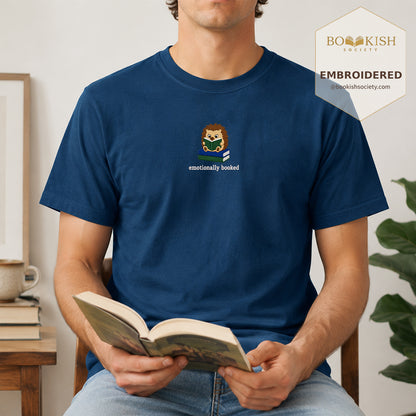 Emotionally Booked Embroidered Comfort Colors® T-shirt | Book Lover Gift Navy