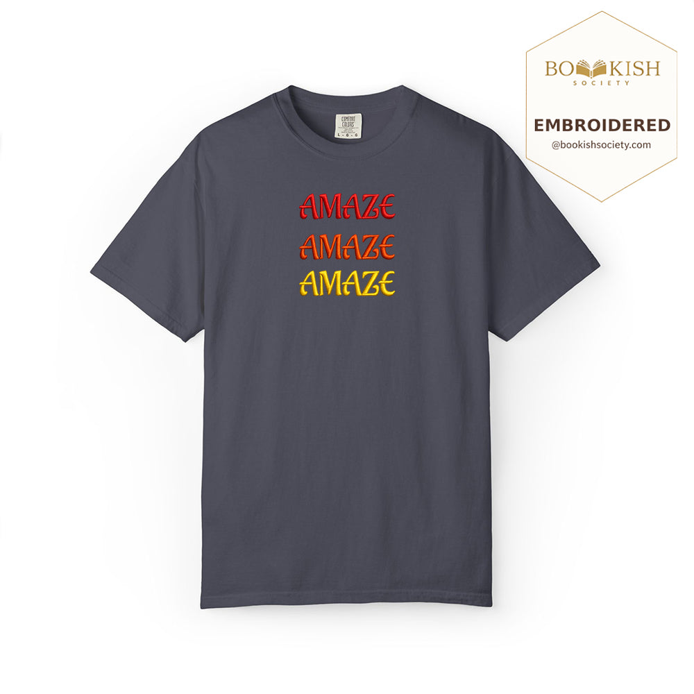 Embroidered Amaze Amaze Amaze Comfort Color ® T-shirt Book Lover Gift Navy