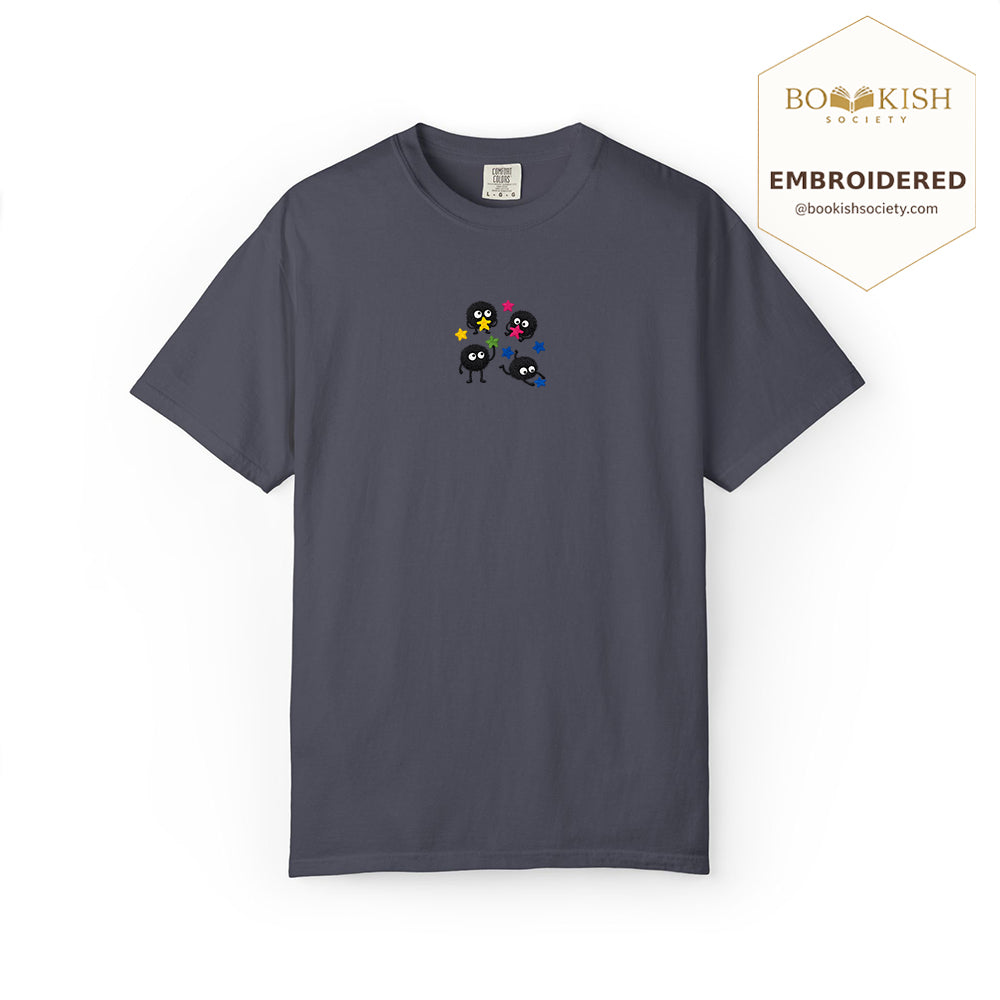 Embroidered Sprite Catching Star Candy Comfort Color ® T-shirt Book Lover Gift navy
