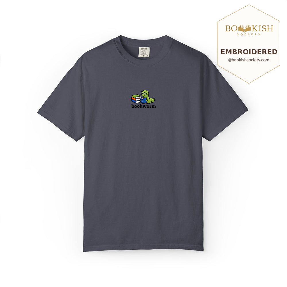 Embroidered Bookworm Comfort Color ® T-shirt Book Lover Gift Navy