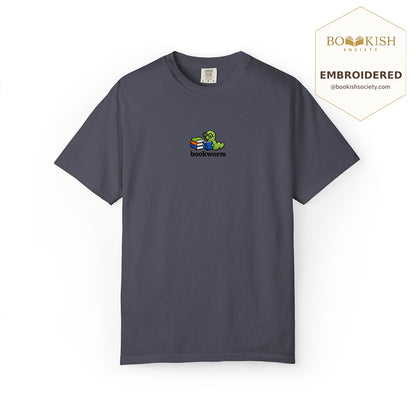 Embroidered Bookworm Comfort Color ® T-shirt Book Lover Gift Navy