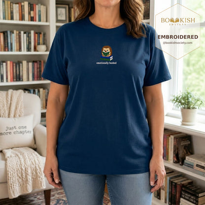 Emotionally Booked Embroidered Comfort Colors® T-shirt | Book Lover Gift Navy