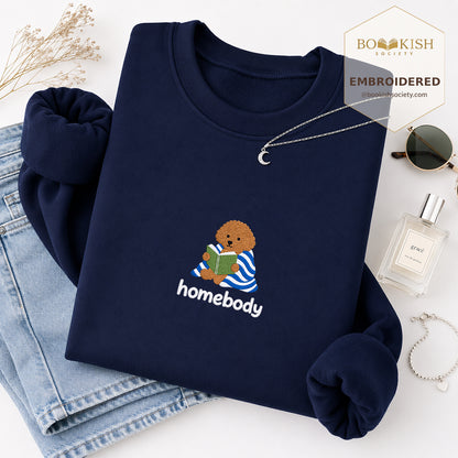 Homebody Poodle Embroidered Sweatshirt | Reader Gift Navy