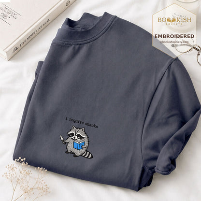 Embroidered I Require Snacks Comfort Color ® T-shirt Book Lover Gift Navy
